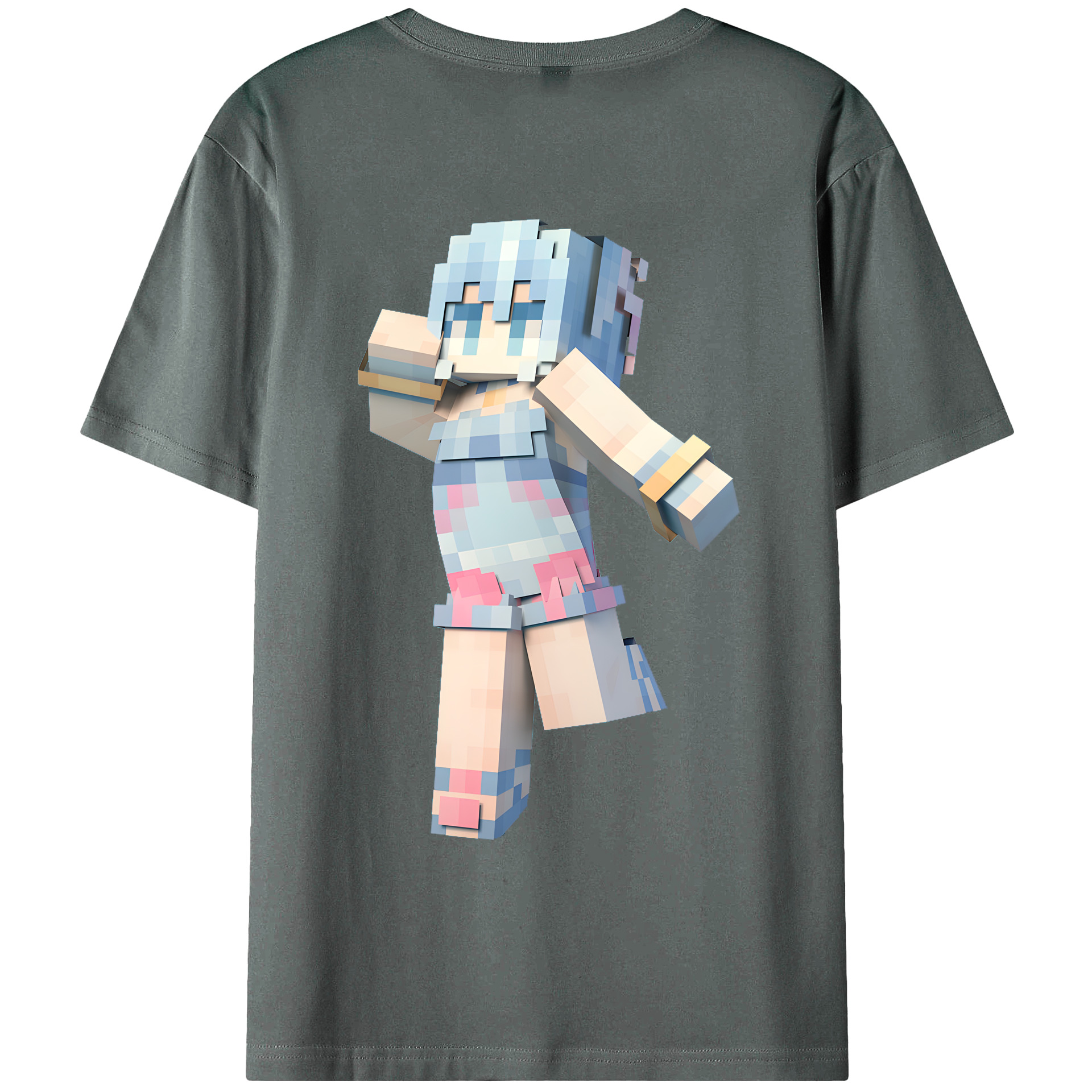 （画像用） マインクラフト ブロックの世界 Minecraft MC Block world 綿100％ メンズ半袖Tシャツ（バックプリント） 通気性
